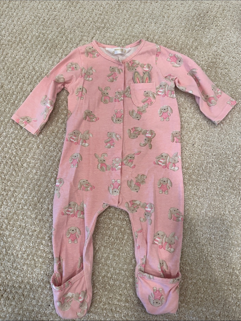 Mayoral Pink Bunny Print Footed One-Piece